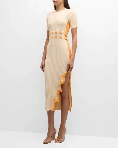 Ph5 Jodie Two-tone Pleated Asymmetric Long Dress In Barley Marigold