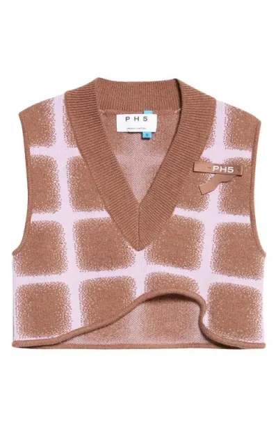 Ph5 Reynolds Plaid Crop Sweater Vest In Brown/pink