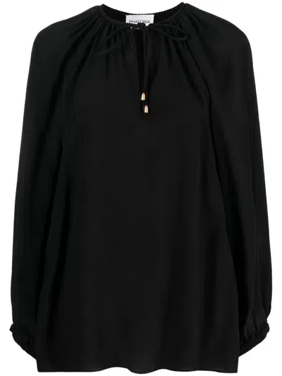 Phaeonia Self-tie Silk Blouse In Black