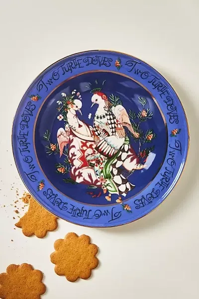 Phannapast Taychamaythakool Phannapast 12 Days Of Christmas Stoneware Dessert Plate In Blue