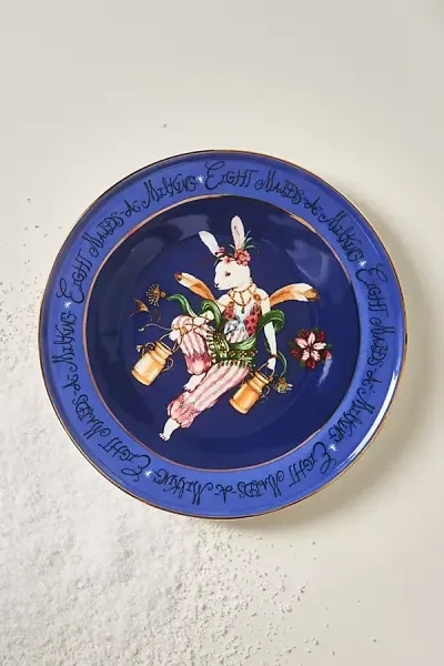 Phannapast Taychamaythakool Phannapast 12 Days Of Christmas Stoneware Dessert Plate In Blue