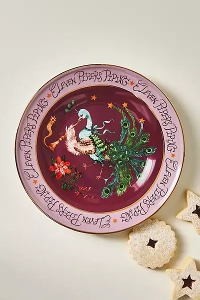 Phannapast Taychamaythakool Phannapast 12 Days Of Christmas Stoneware Dessert Plate In Burgundy