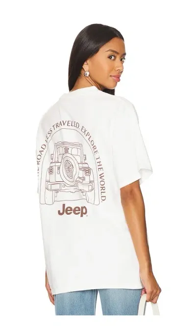 Philcos Jeep Road Less Traveled Boxy Tee In Cream Pigment