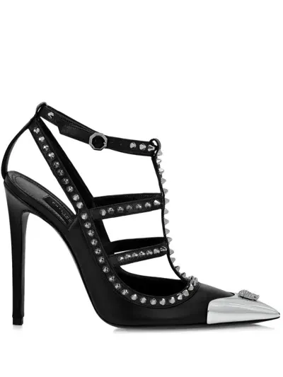 Philipp Plein 120mm Stud-embellished Leather Sandals In Black