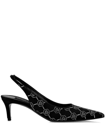 Philipp Plein 50mm Monogram-pattern Slingback Pumps In Black