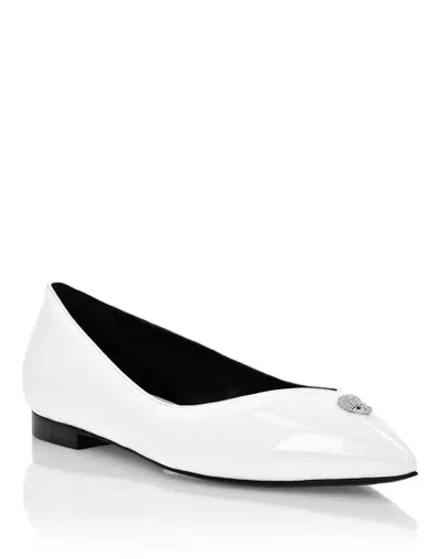 Philipp Plein Skull-stud Ballerina Shoes In White