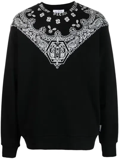 Philipp Plein Bandana-print Crew-neck Sweatshirt In Black