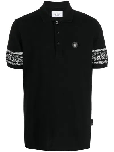 Philipp Plein Bandana-print Short-sleeved Polo Shirt In Black