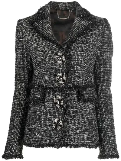 Philipp Plein Belted-waist Tweed Blazer In Black