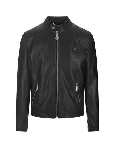 Philipp Plein Black Basic Leather Moto Jacket In Schwarz