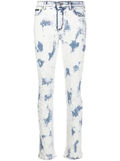 Philipp Plein Bleach-wash Straight-leg Jeans In Blue