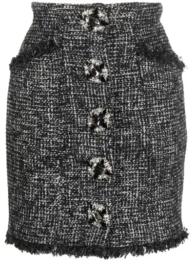 Philipp Plein Button-front Tweed Skirt In Black