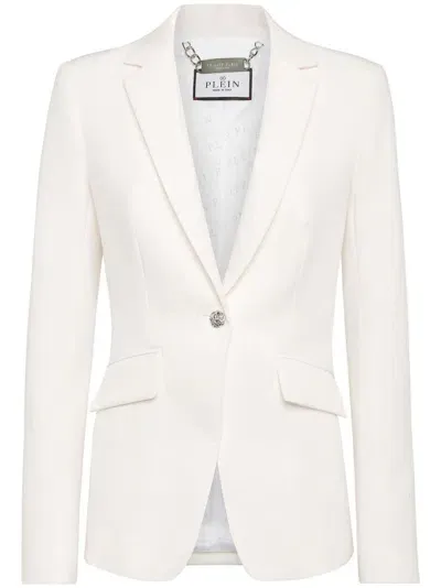 Philipp Plein Cady Ls Crystal Skull Blazer In White