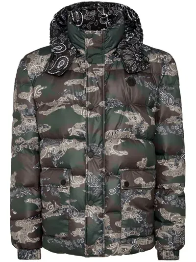 Philipp Plein Camouflage Puffer Jacket In Green