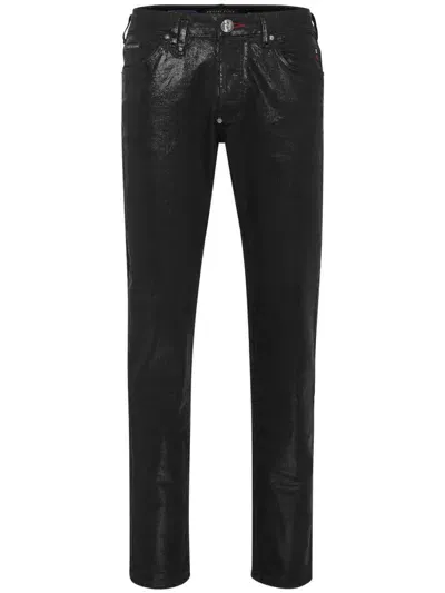 Philipp Plein Coated-finish Straight-leg Jeans In Black