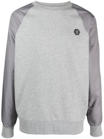 Philipp Plein Contrast-sleeve Logo-patch Sweatshirt In Grey