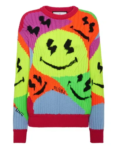 Philipp Plein Smile-intarsia Ribbed-knit Jumper In Multi