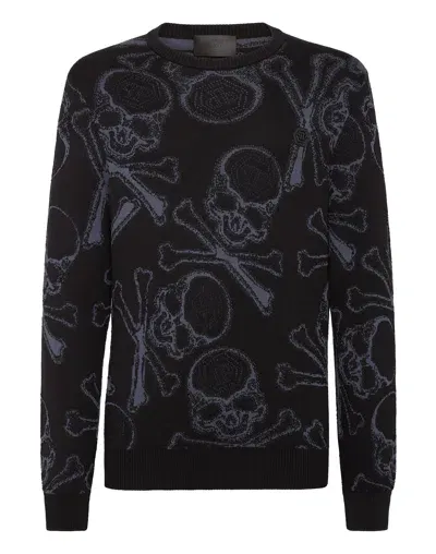 Philipp Plein Skull And Bones Jacquard-pullover In Black