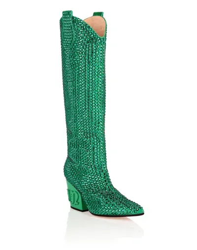 Philipp Plein 75mm Crystal-embellished Boots In Green