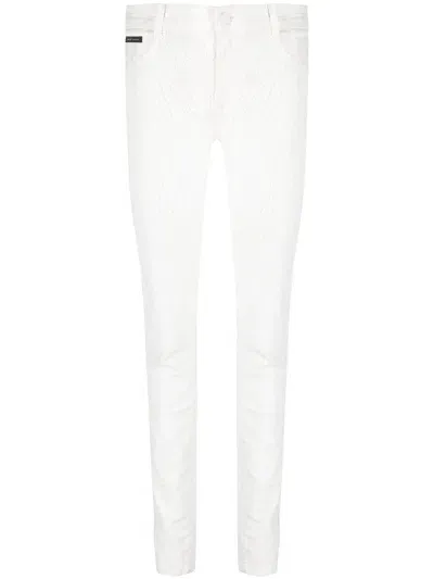 Philipp Plein Crackle-textured Denim Leggings In White