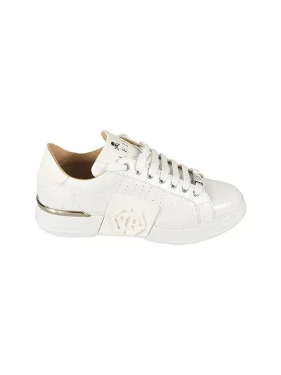 Philipp Plein Crocco Printed Low-top Sneakers In White