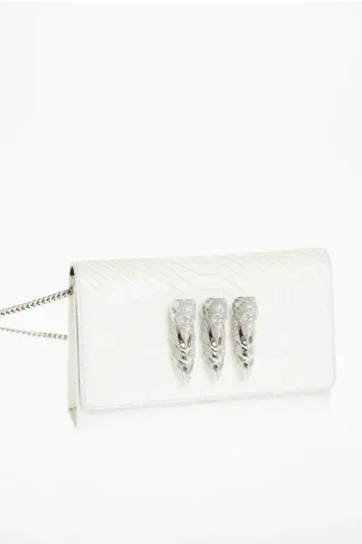 Philipp Plein Crocodile Effect Leather Clutch With Claw Rings In Blue