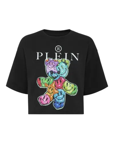 Philipp Plein Cropped-t-shirt Mit Rundem Ausschnitt In Black