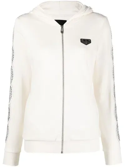 Philipp Plein Crystal Cable Embellished Hoodie In White