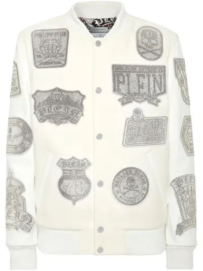 Philipp Plein Crystal College Bomber Jacket In Gray