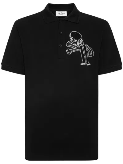 Philipp Plein Crystal-embellished Cotton Polo Shirt In Black