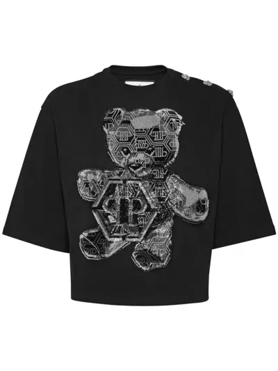 Philipp Plein Crystal-embellished Cotton T-shirt In "02 Black"