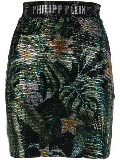 Philipp Plein Crystal-embellished Mini Skirt In Green