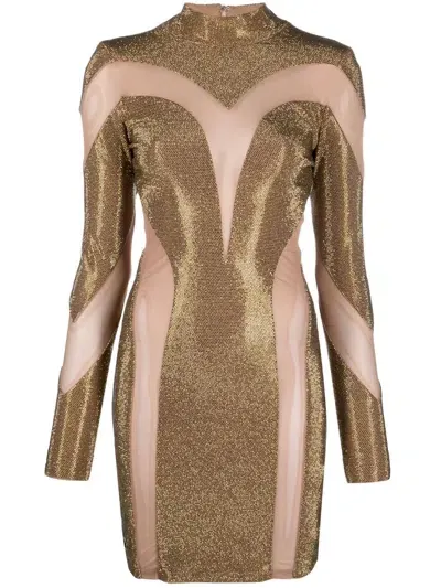 Philipp Plein Crystal-embellished Panelled Dress In Gold