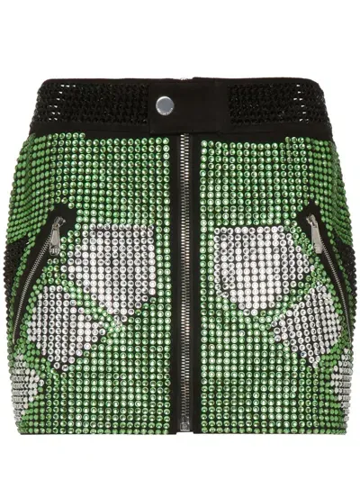 Philipp Plein Crystal-embellished Skirt In Green