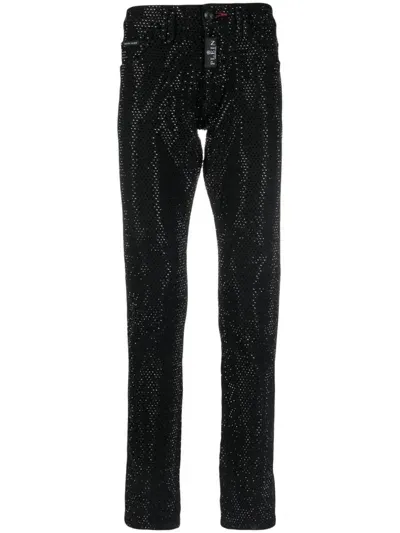 Philipp Plein Crystal-embellished Straight-leg Jeans In Black