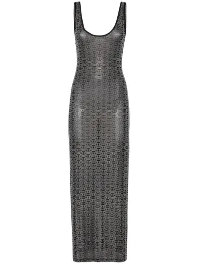 Philipp Plein Crystal-monogram Maxi Dress In Black