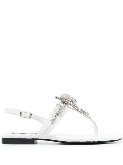 Philipp Plein Crystal Skull Flat Sandals In White