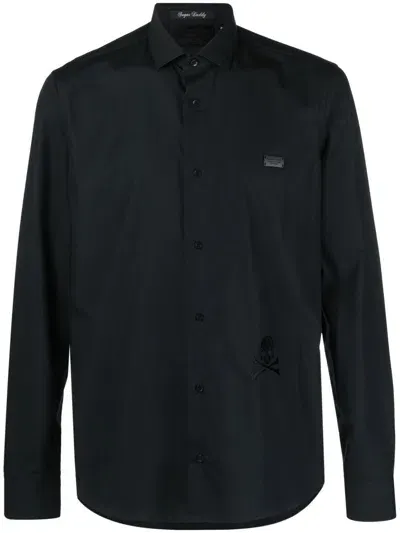 Philipp Plein Cutaway-collar Shirt In Black