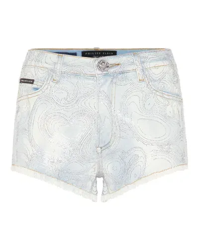 Philipp Plein Abstract-pattern Print Denim Shorts In Multi