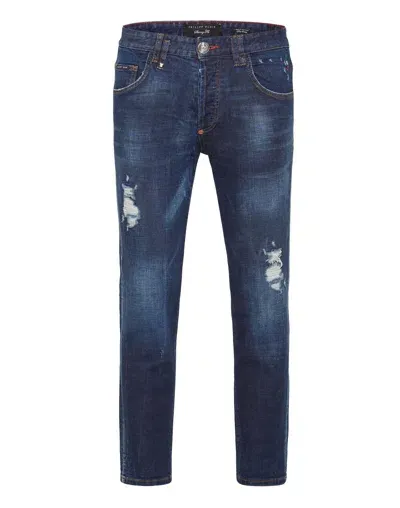 Philipp Plein Lion Circus Skinny-cut Jeans In Blue