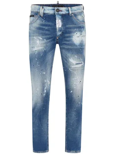 Philipp Plein Distressed Cropped Skinny Jeans In Blau