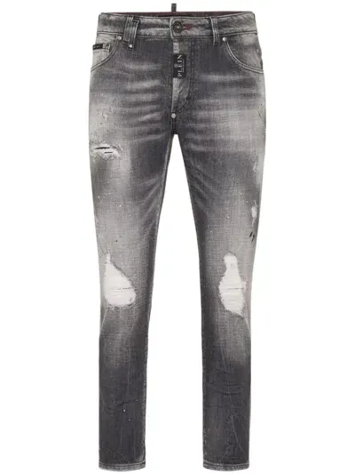 Philipp Plein Distressed Cropped Skinny Jeans In Grau