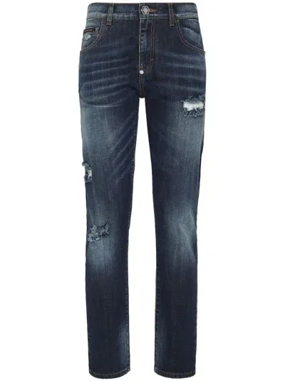 Philipp Plein Distressed-effect Denim Trousers In Blue