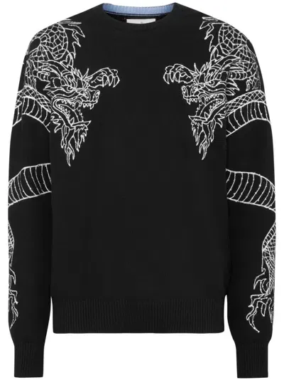 Philipp Plein Dragon-embroidered Jumper In Schwarz