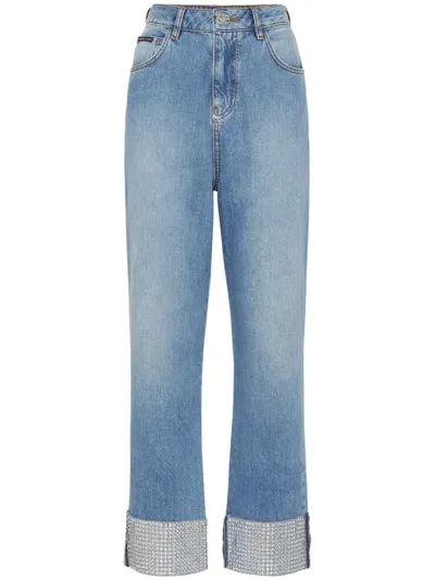 Philipp Plein Embellished Straight-leg Jeans In Blue