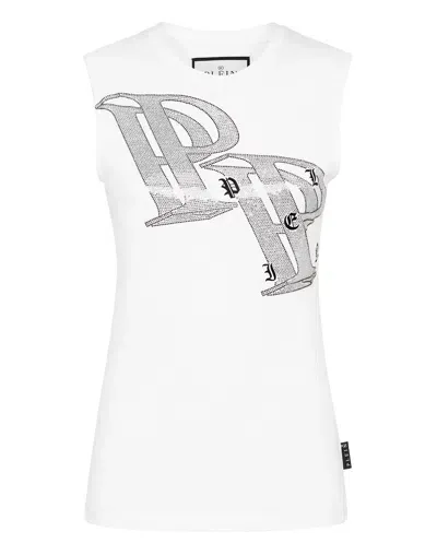 Philipp Plein Crystal-embellished Logo-print Tank Top In White