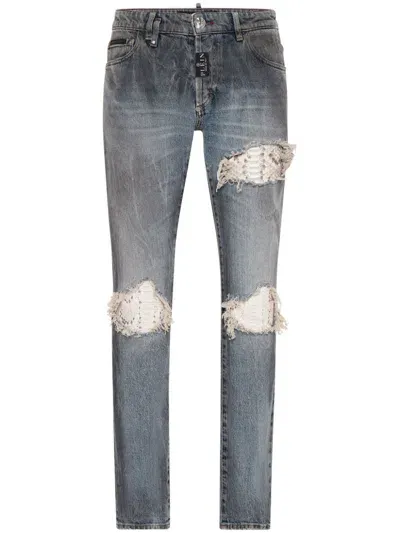 Philipp Plein Gerade Jeans Im Distressed-look In Blue