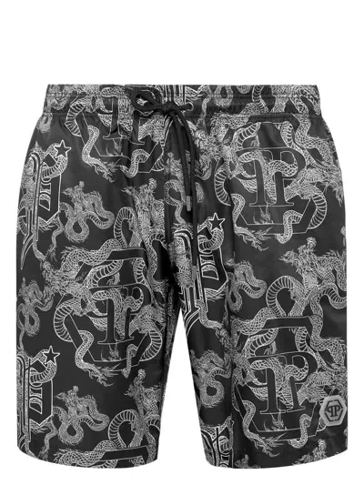 Philipp Plein Graphic-print Swim Shorts In Black