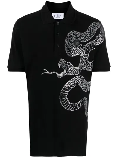 Philipp Plein Graphic Snake Polo Shirt In Black