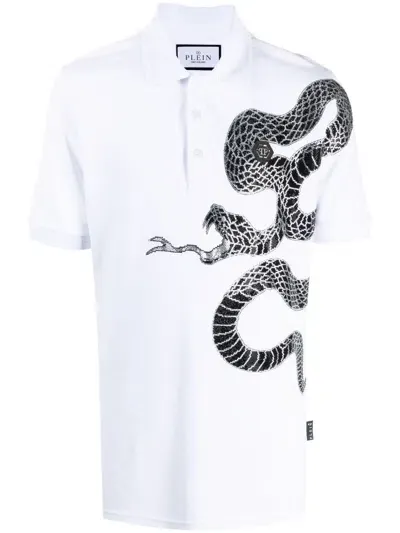 Philipp Plein Graphic Snake Polo Shirt In White